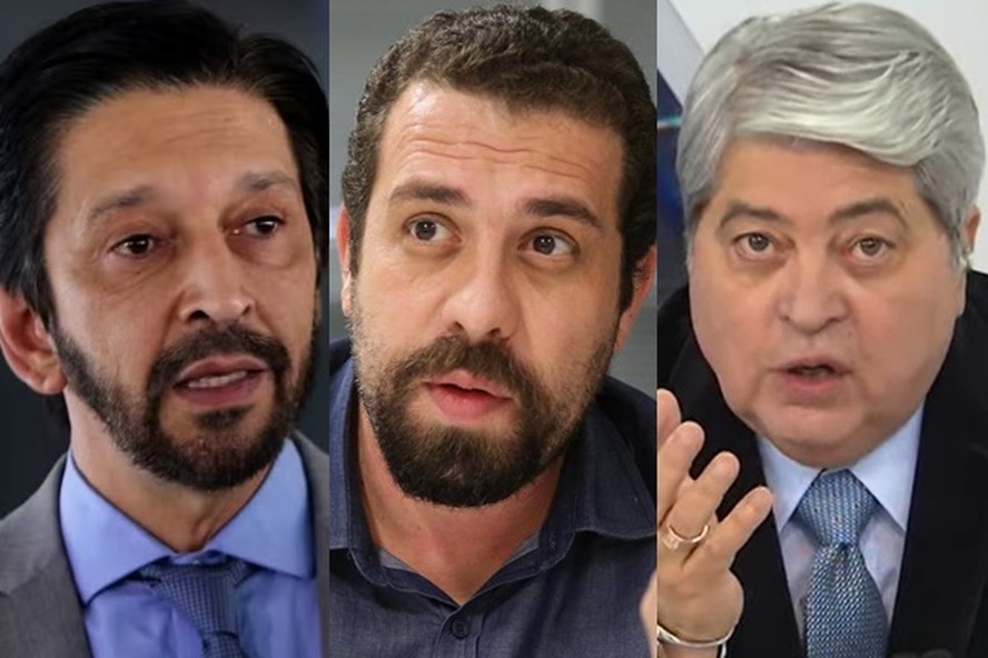 Ricardo Nunes (MDB), Guilherme Boulos (PSOL) e José Luiz Datena (PSDB): pré-candidatos à prefeitura de São Paulo aparecem em empate técnico na pesquisa Quaest.