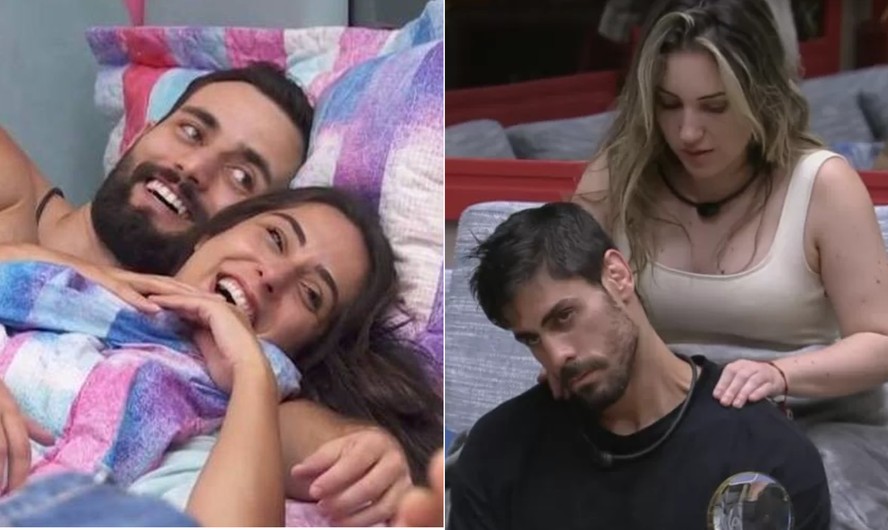 À esquerda, Deniziane e Matteus, do BBB 24; à direita, Amanda e Cara de Sapato, do BBB 23