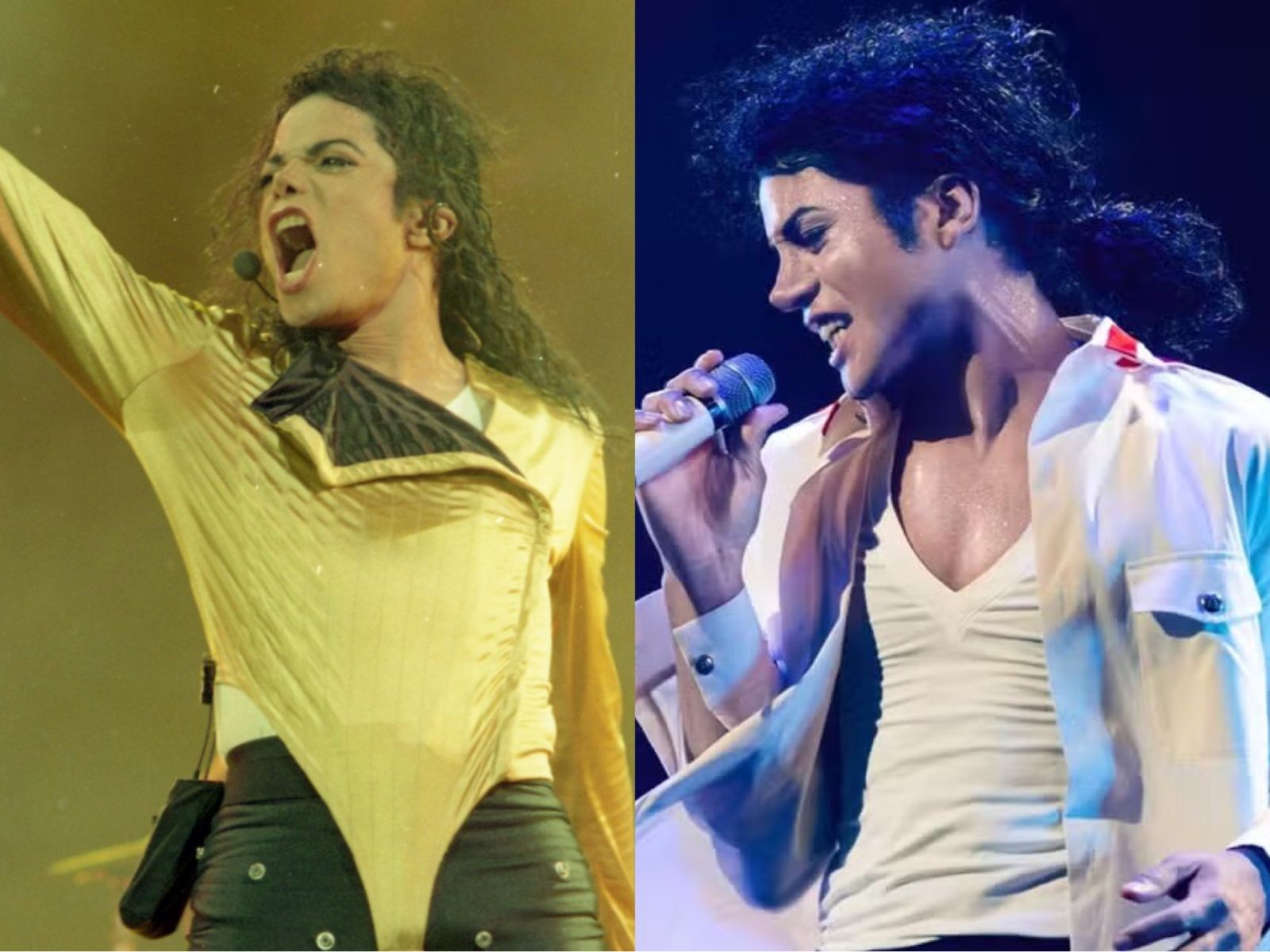 Michael Jackson ganhará um filme biográfico previsto para 2025. O longa deu início as filmagens em janeiro e será estrelado por Jaafar Jackson (à direita), sobrinho do artista. — Foto: Ivo Gonzalez e Divulgação