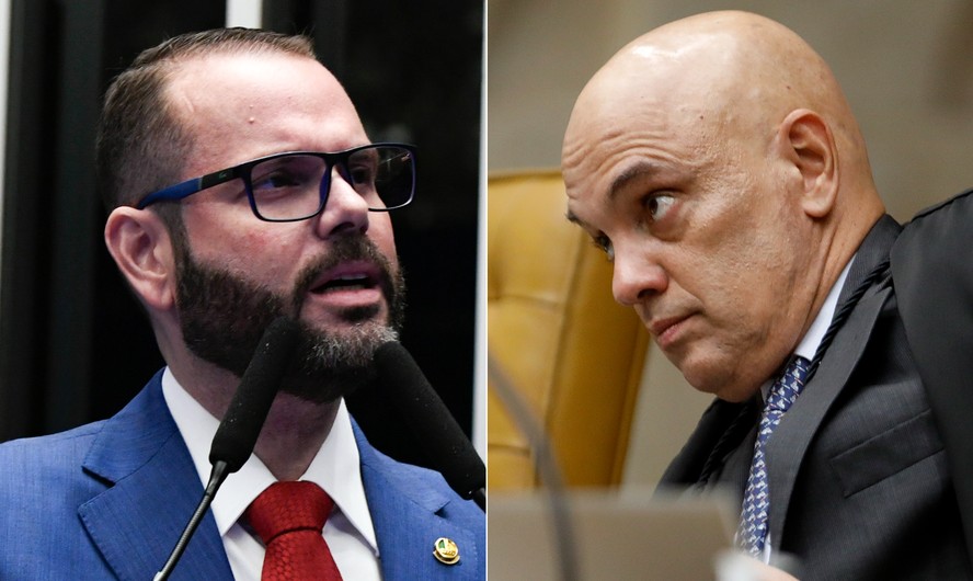 O senador Jorge Seif (PL-SC), à esquerda, e o presidente do TSE, ministro Alexandre de Moraes