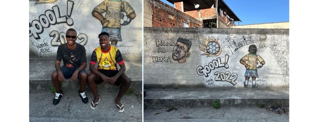 Vini Jr e o pai, Vinícius Oliveira, posam na rua onde jogou bola quando criança, no Porto do Rosa, em São Gonçalo — Foto: Reprodução/Instagram