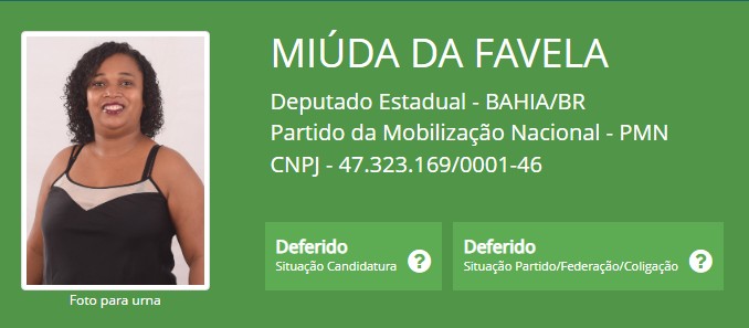 Susinete dos Santos Nonanto tem 1,56 metro de altura e foi apelidada como "miúda" ainda criança por seus familiares. Ela nasceu e cresceu em favela e resolveu homenageá-la em seu nome de urna.  — Foto: Reprodução