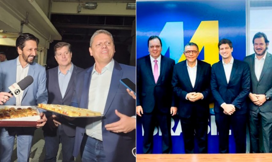 Nunes (esquerda) anuncia hoje vice do PL: União Brasil tem resistência / Elmar, Carlos Siqueira, João Campos e Rueda: União fechou apoio ao PSB