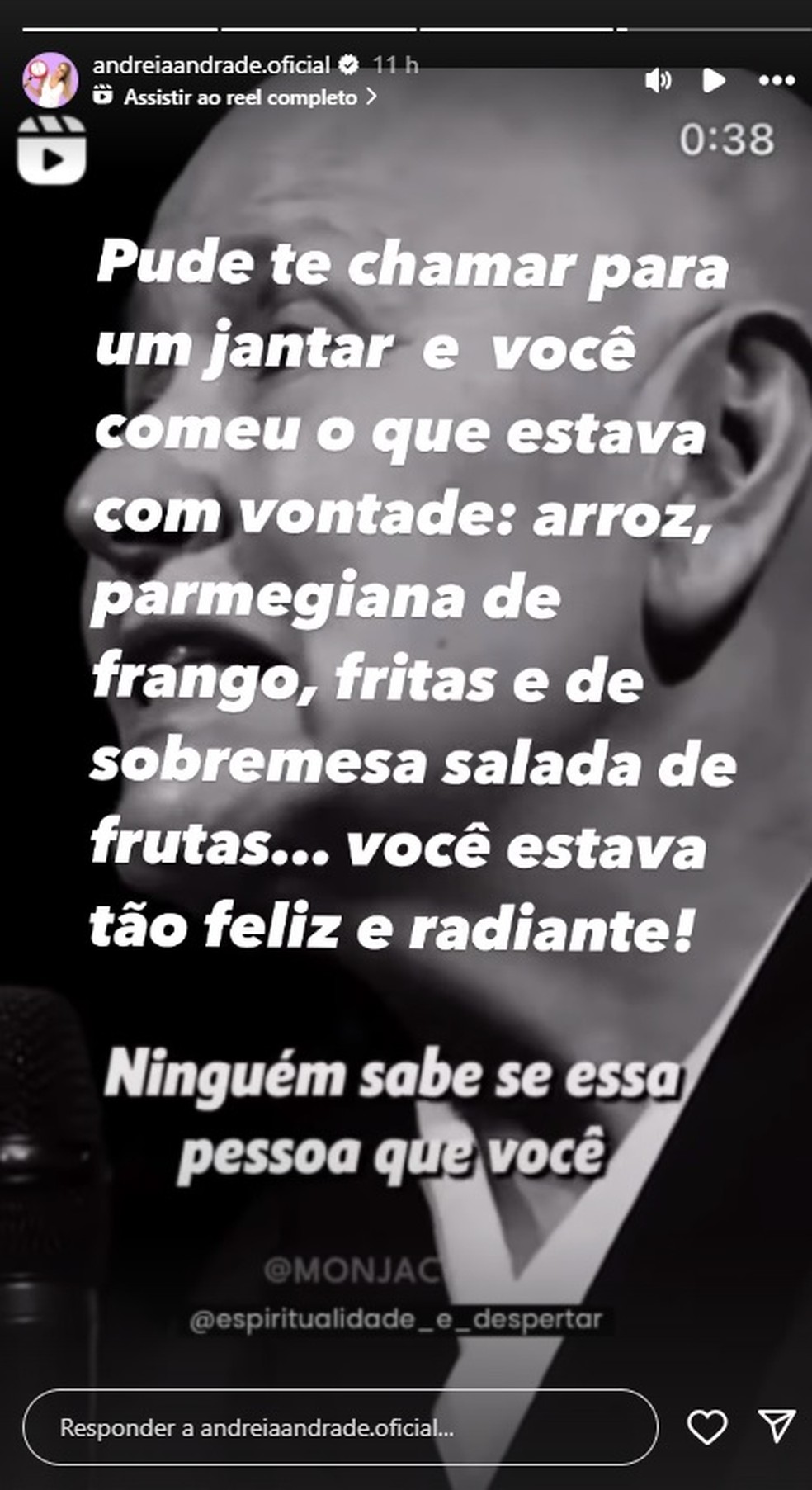 Andreia Andrade, ex-mulher de Nahim, compartilha vídeo de Monja Cohen e relata como foi a última noite do cantor — Foto: Reprodução/Instagram