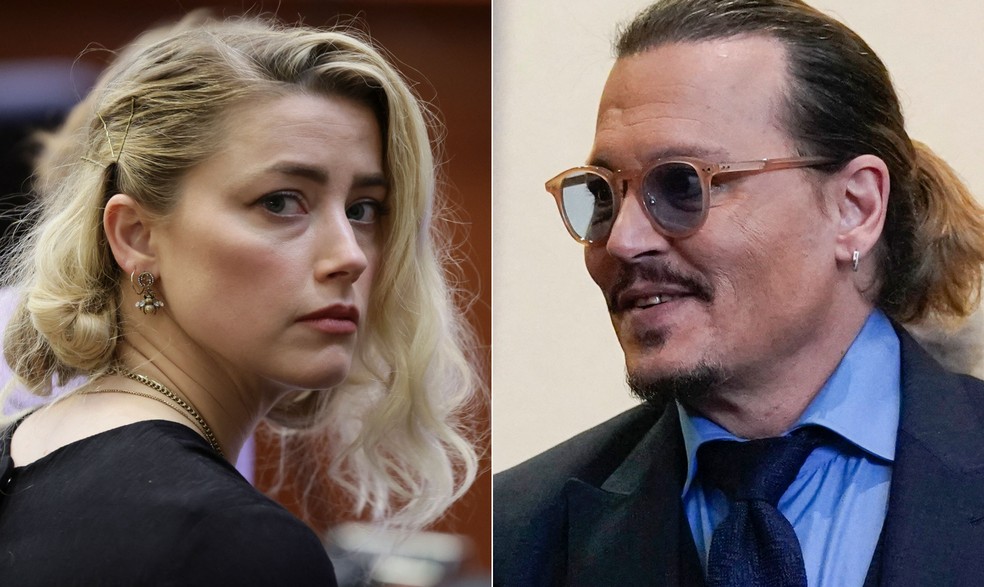 Amber Heard e Johnny Depp — Foto: EVELYN HOCKSTEIN/STEVE HELBER/AFP