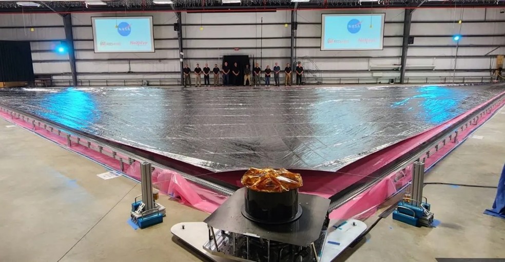 Vela solar que será usada em espaçonave — Foto: Divulgação/NASA