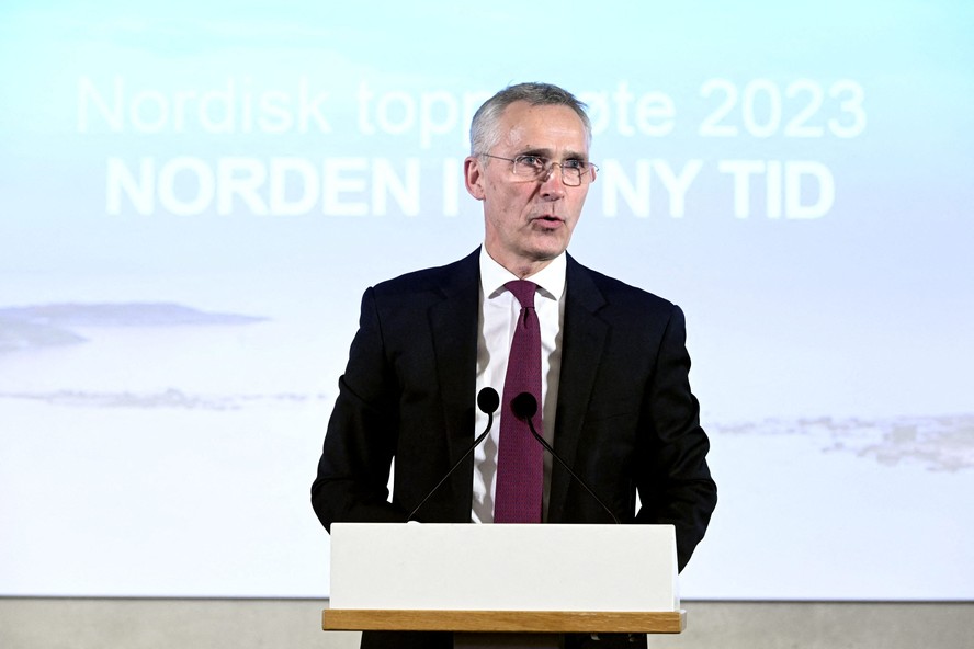 O secretário-geral da Otan, Jens Stoltenberg, durante visita à Finlândia