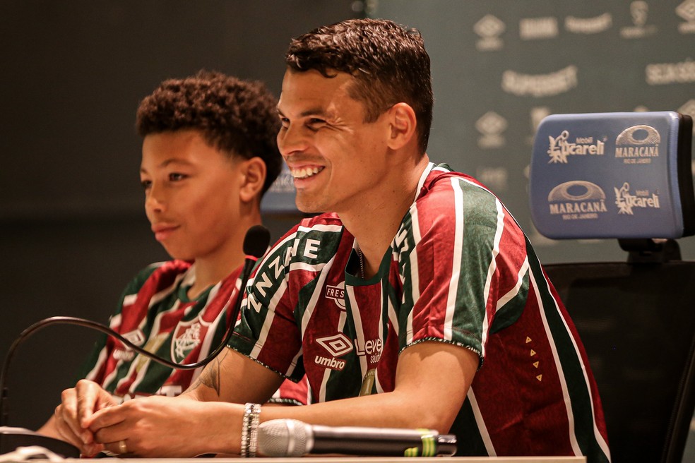 Thiago Silva na primeira coletiva em seu retorno ao Fluminense — Foto: MARCELO GONÇALVES / FLUMINENSE F.C.