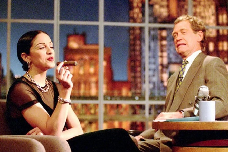 Madonna e David Letterman em entrevista de 1994