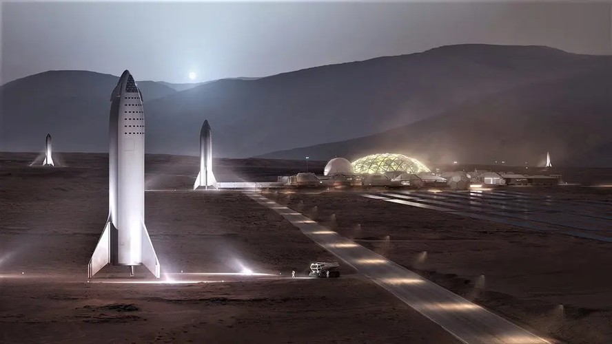 Uma imagem feita pela SpaceX de uma proposta de “Base Alfa em Marte”