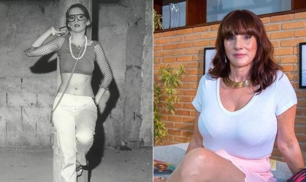 Musa da pornochanchada, Nicole Puzzi em 1977 e atualmente — Foto: Reprodução