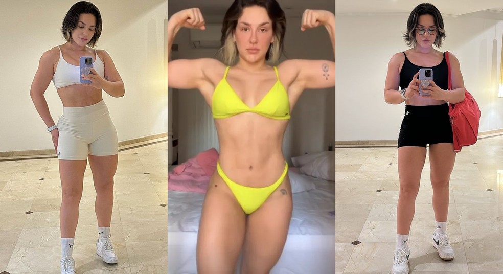 Focada na academia, Kéfera exibiu um corpo definido e musculoso — Foto: Reprodução Instagram