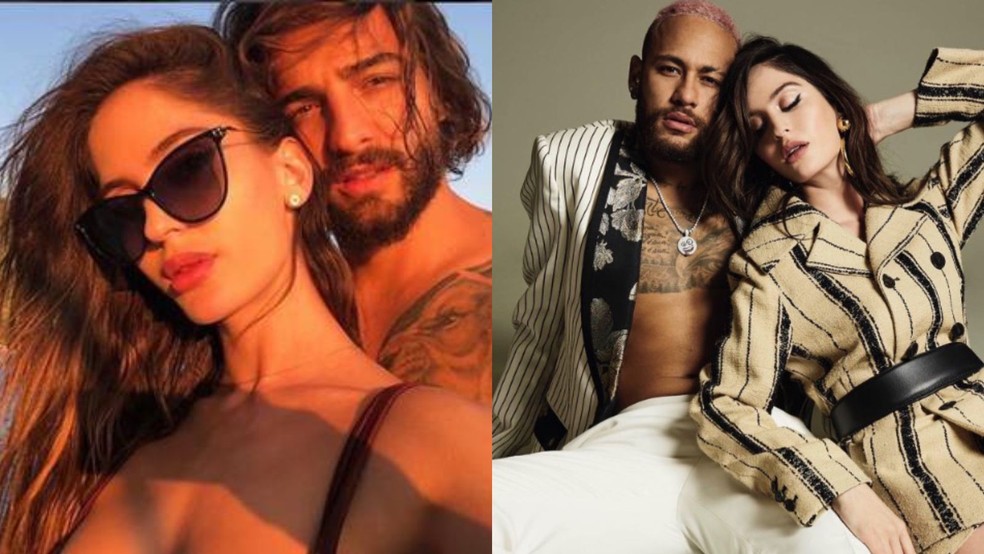 Maluma e Neymar com a modelo Natalía Barulích — Foto: Reprodução/Redes sociais