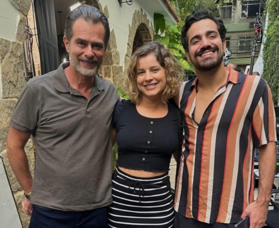 João Vitti, Amanda Spanner e Bento Veiga nos bastidores de 'Pedaço de mim'