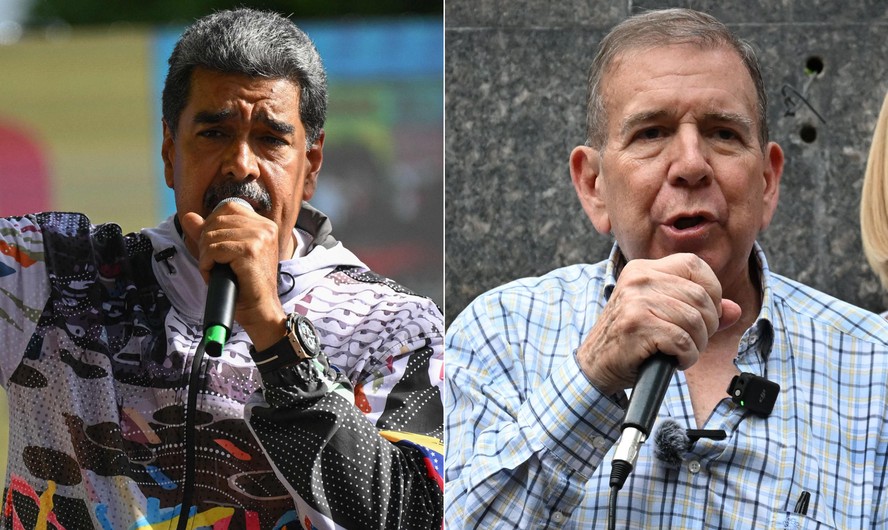 Nicolás Maduro e o candidato de oposição à presidência da Venezuela, Edmundo González, durante campanha eleitoral