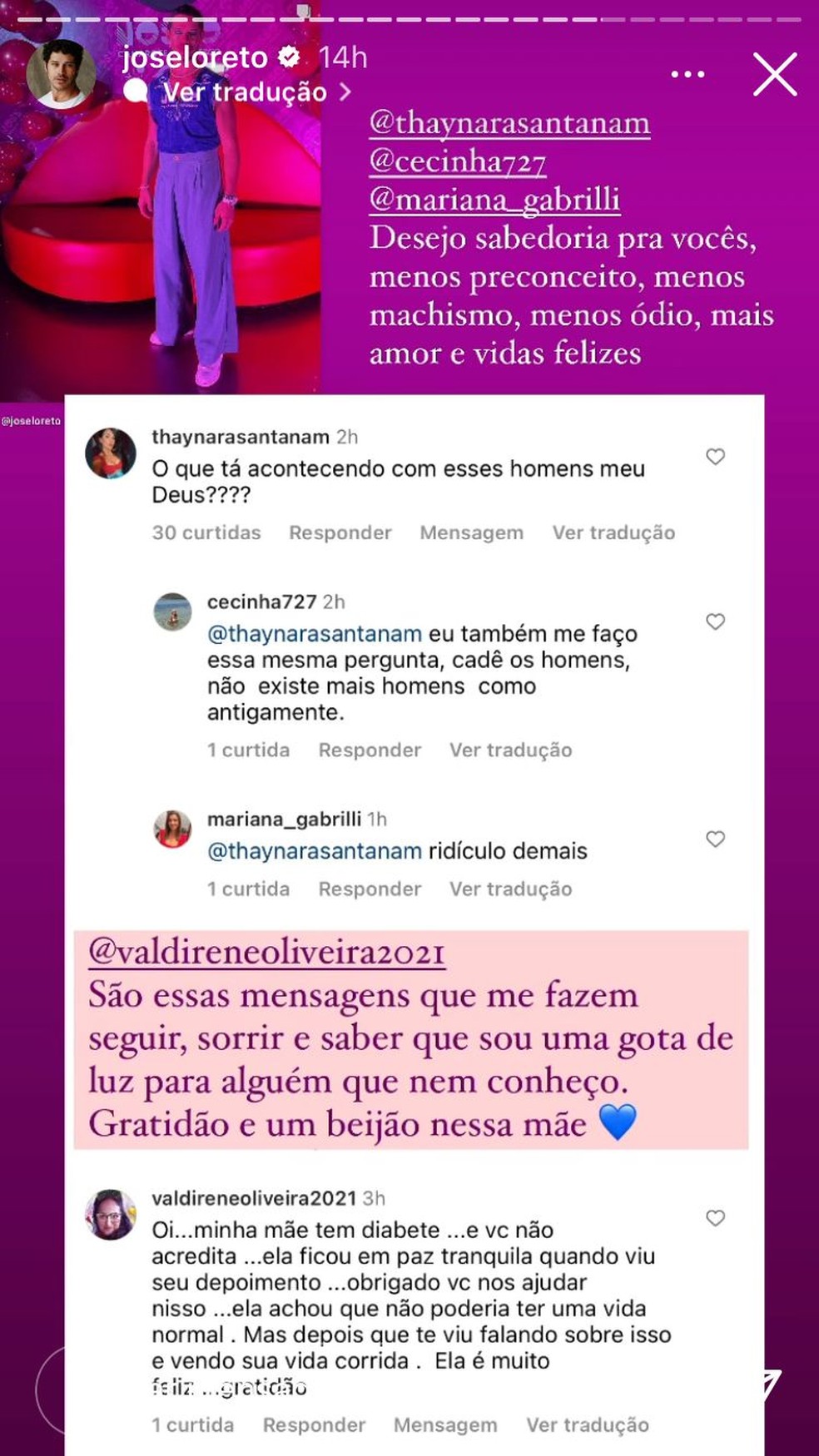 Story postado por José Loreto  — Foto: Reprodução/Instagram