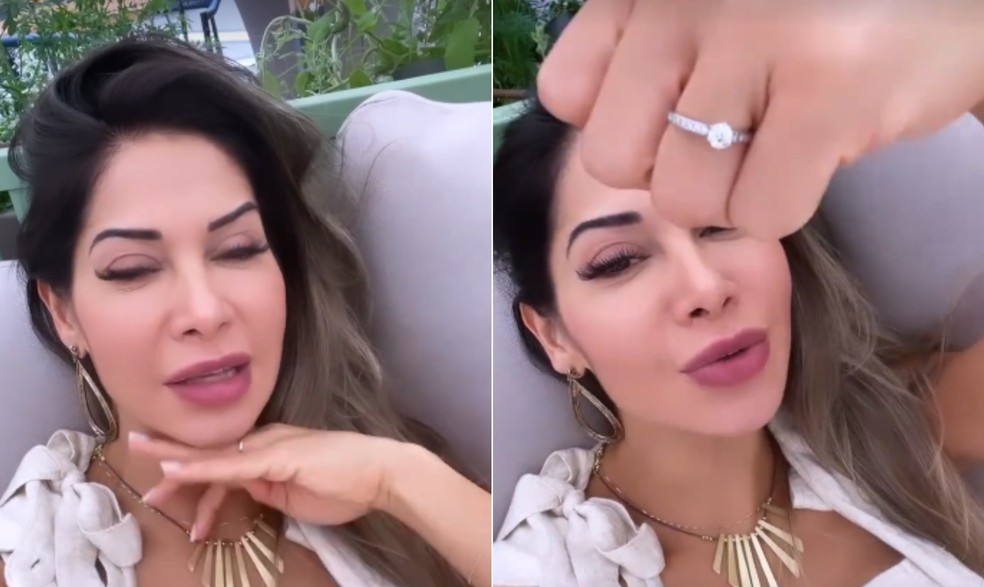Maíra Cardi mostra anel de noivado com diamante que ganhou de Thiago Nigro: joia no valor de R$ 300 mil — Foto: Reprodução/Instagram