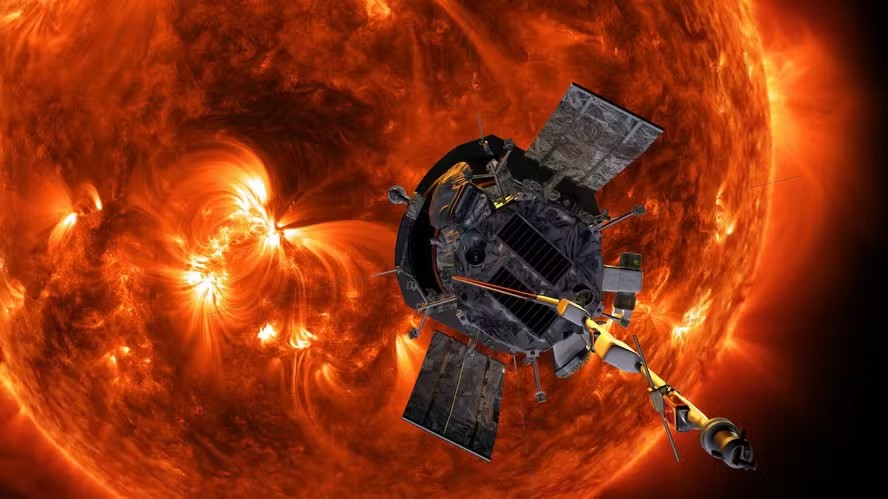 Ilustração da Sonda Solar Parker se aproximando do Sol