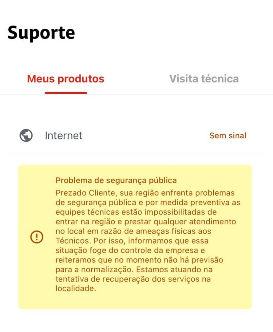 Mensagem é entregue por meio do aplicativo da empresa