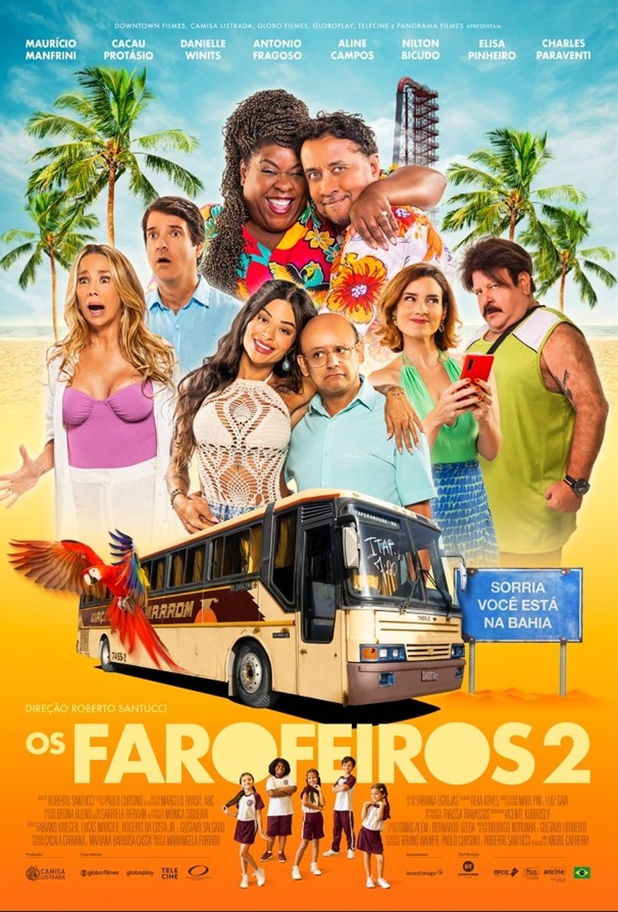 Cartaz oficial da comédia 'Os farofeiros 2', com Cacau Protásio e Danielle Winits