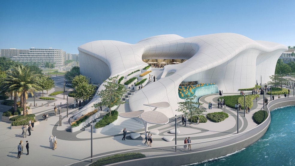 Projeto de como será o teamLab Phenomena Abu Dhabi, um espaço dedicado a experiências imersivas com arte e tecnologia no Distrito Cultural Saadiyat, em Abu Dhabi, previsto para inaugurar em 2025 — Foto: Divulgação / Departamento de Cultura e Turismo de Abu Dhabi