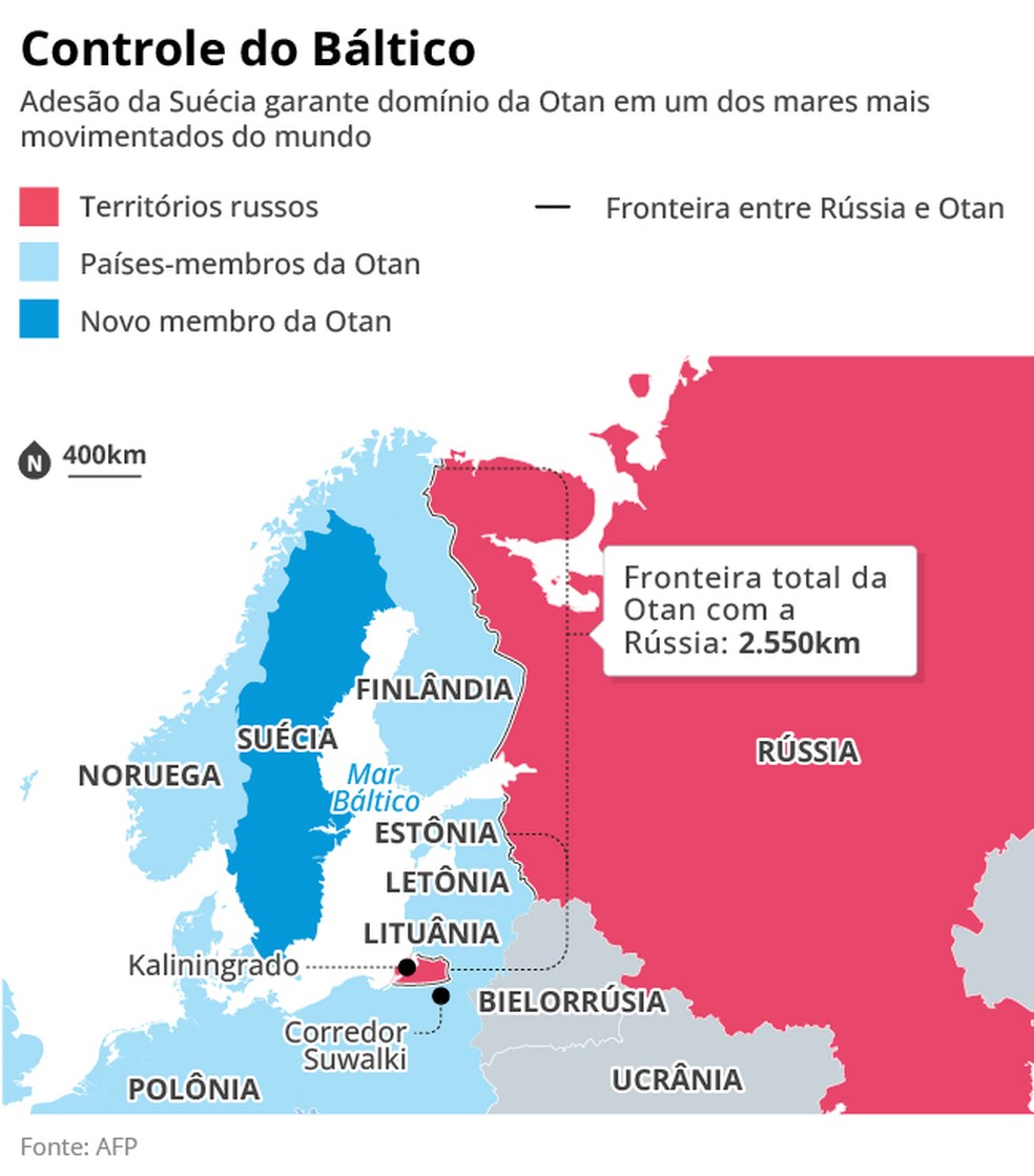 Adesão da Suécia garante domínio da Otan em um dos mares mais movimentados do mundo — Foto: Editoria de Arte