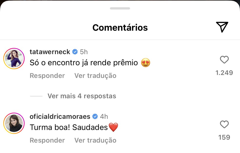 Tatá Werneck e Drica Moraes comentam post de Lázaro Ramos — Foto: Reprodução Instagram