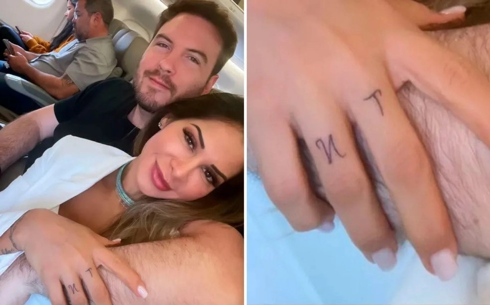 Maíra Cardi tatuou as iniciais do nome do noivo, o empresário Thiago Nigro, nos dedos da mão — Foto: Reprodução/Instagram