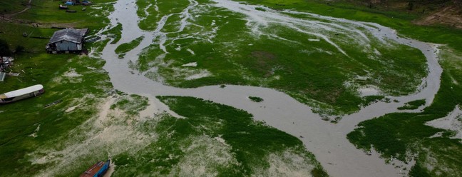 Rio Negro atingiu 13,59 metros, a sua maior baixa histórica — Foto: Michael Dantas/AFP