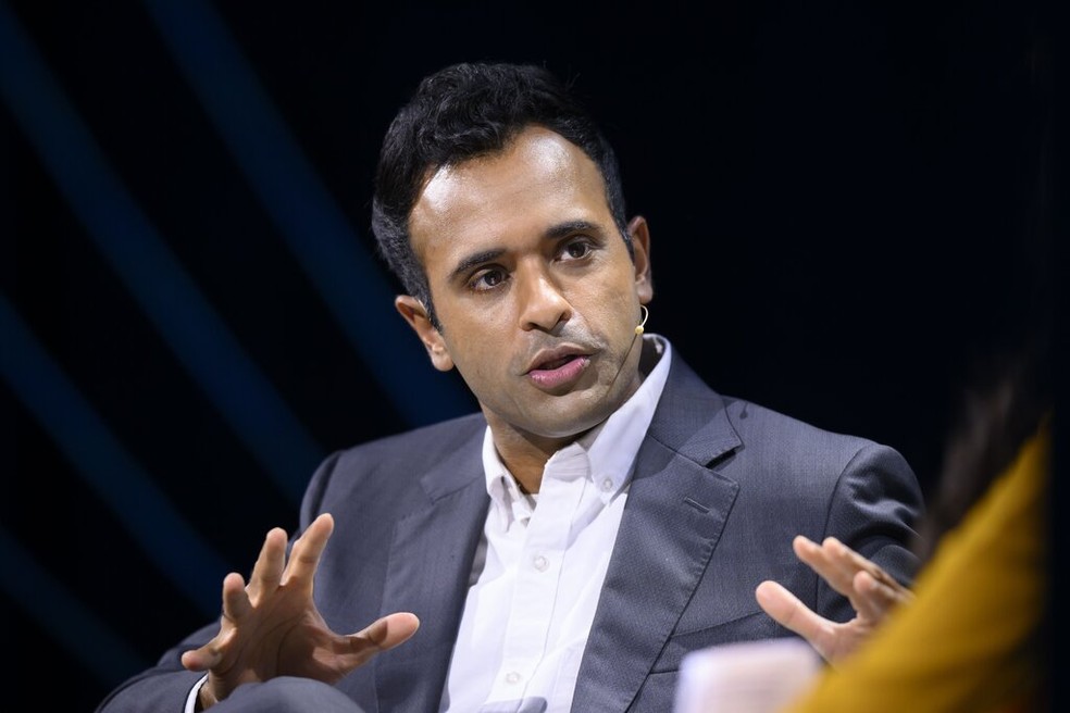 Vivek Ramaswamy se junta a um campo republicano que inclui o ex-presidente Donald Trump e Nikki Haley, ex-governadora e embaixadora da ONU — Foto: Anthony Anex / Shutterstock / via NYT