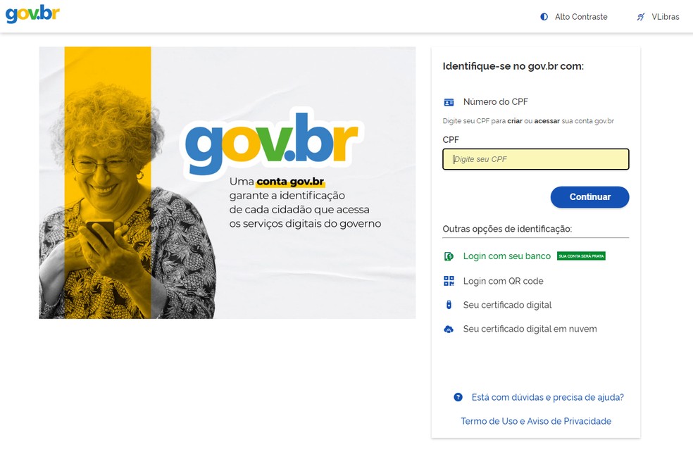 Para acessar a plataforma Celular Seguro é preciso ter cadastro no Gov.br. — Foto: Reprodução