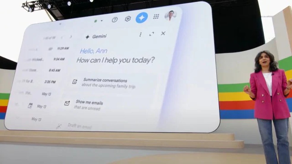 Aparna Pappu apresenta novas funcionalidades do Gemini no Gmail e Drive — Foto: Divulgação/Google