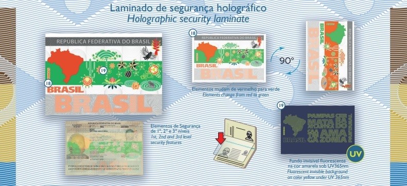 Os dados do titular do novo passaporte brasileiro passam a ser protegidos por um laminado de segurança holográfico — Foto: Divulgação / Polícia Federal