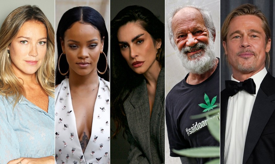 Da esquerda para a direita, Luana Piovani, Rihanna, Cléo, Ricardo Petraglia e Brad Pitt