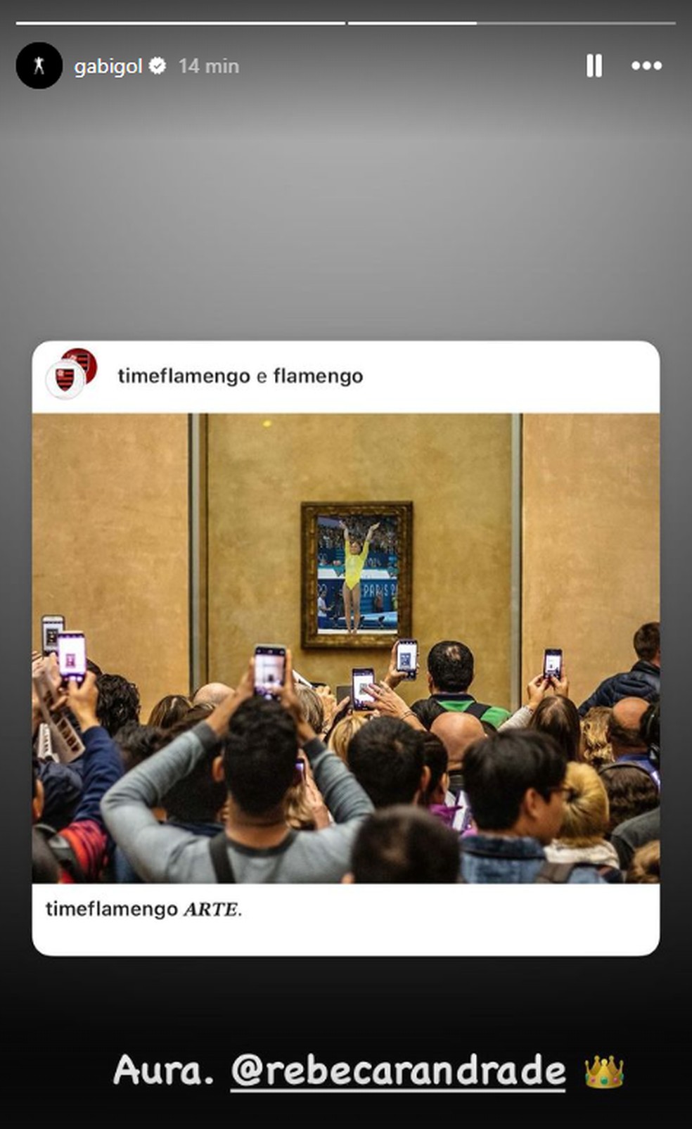 Post de Gabigol para Rebeca Andrade — Foto: Reprodução/Instagram