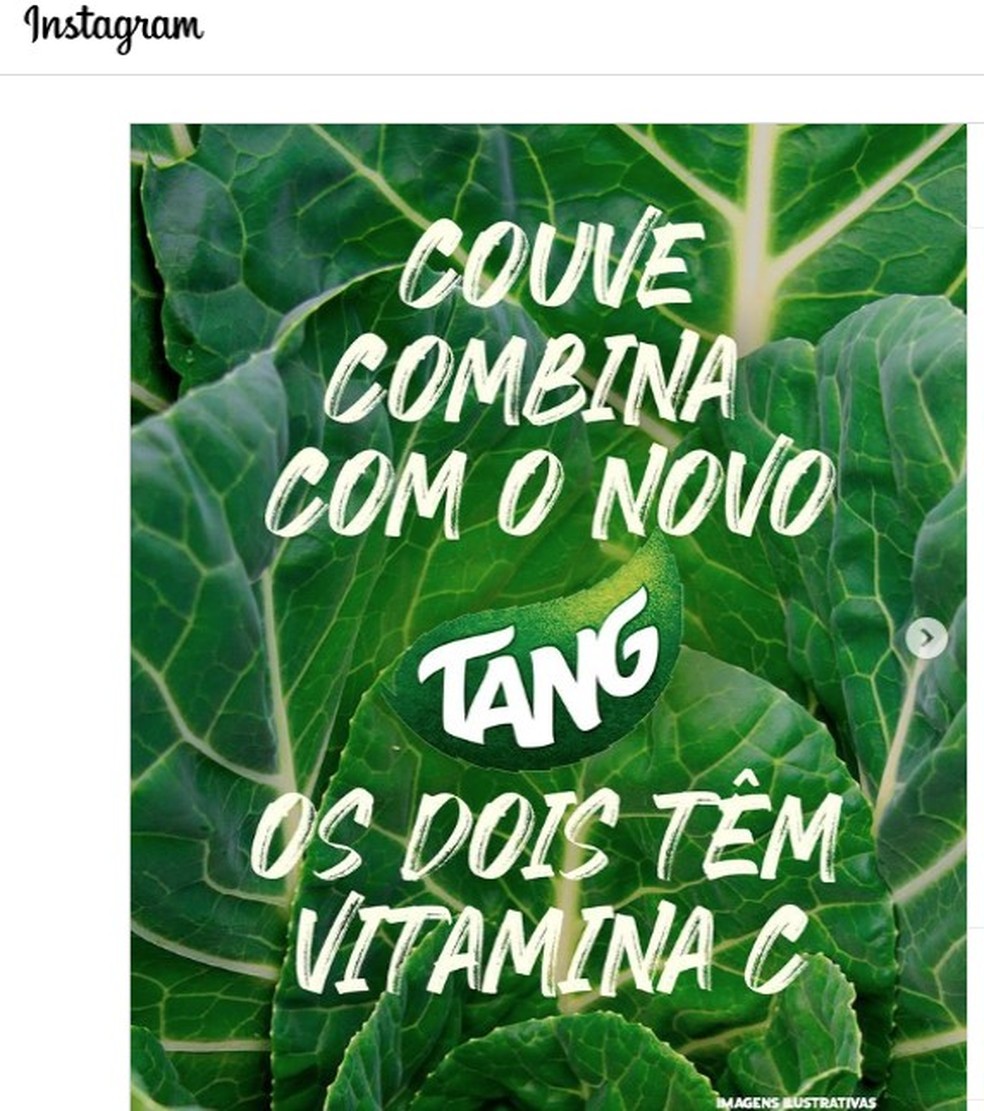 Para o Idec, a propaganda de Tang nas redes sociais induz a substituir o consumo de produtos in natura pela bebida, que não tem naturalmente os nutrientes como vitaminas — Foto: Reprodução