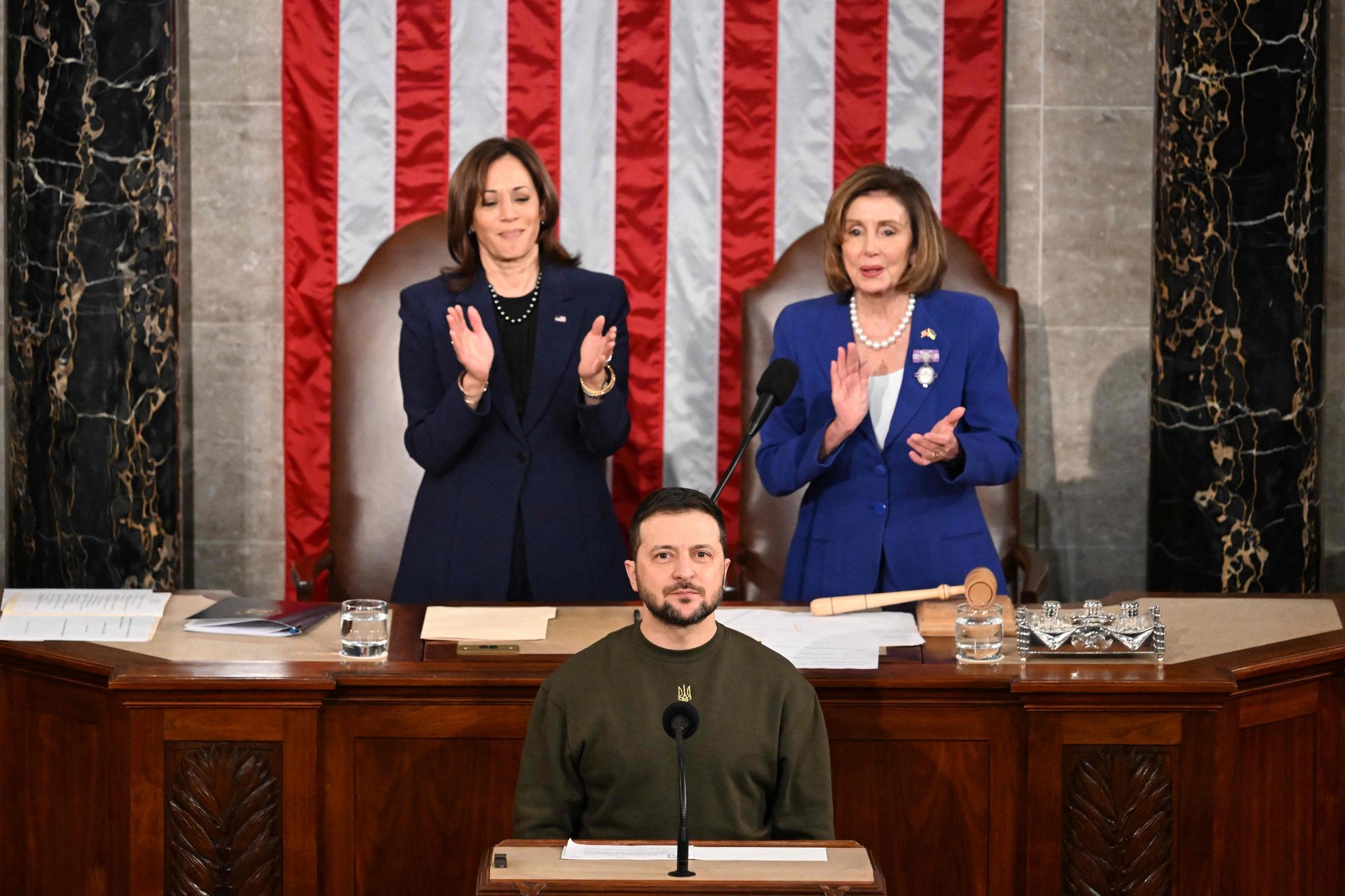 Ofensiva diplomática. A primeira viagem ao exterior do presidente ucraniano, Volodymyr Zelensky, foi uma visita ao aliado Estados Unidos — Foto: Jim WATSON/AFP/14-02-2023