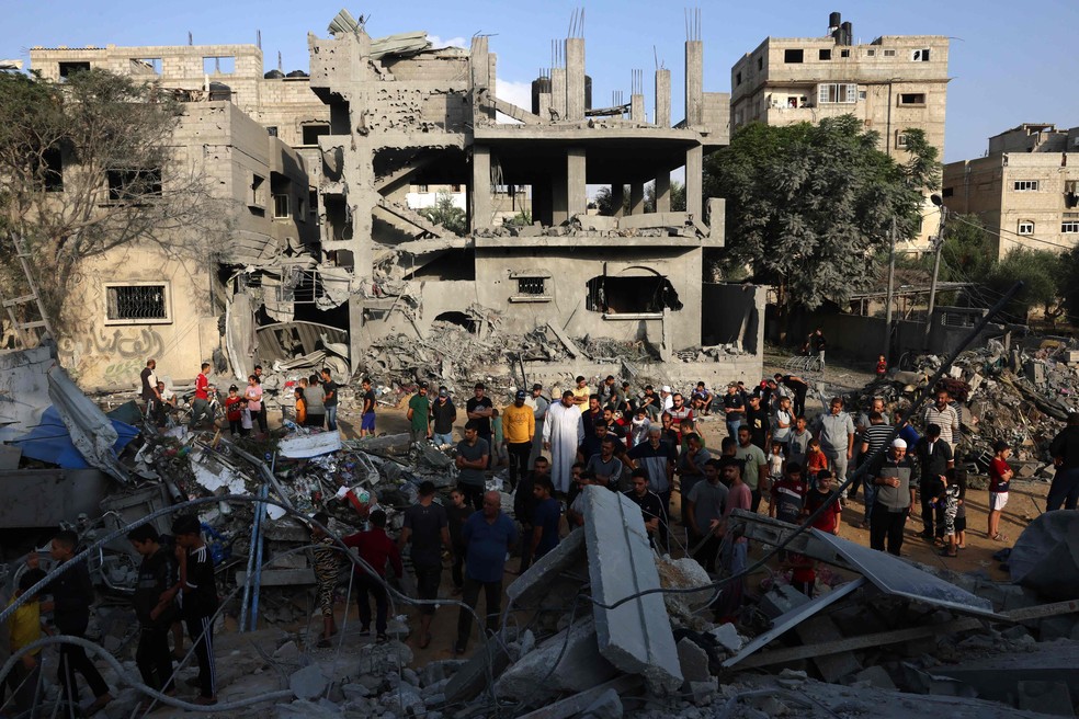 Rafah, ao sul da Faixa de Gaza, após bombardeio israelense — Foto: SAID KHATIB / AFP
