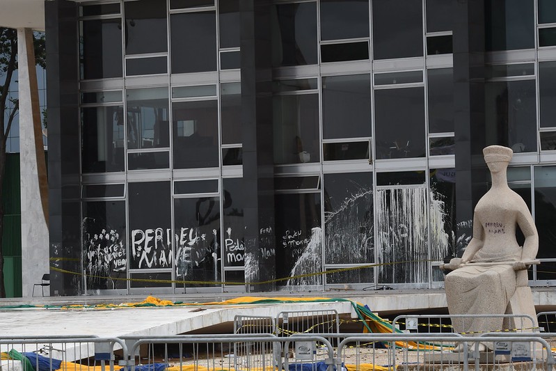 Fachada do STF após ataques terroristas  — Foto: Carlos Moura/STF/10-01-2023