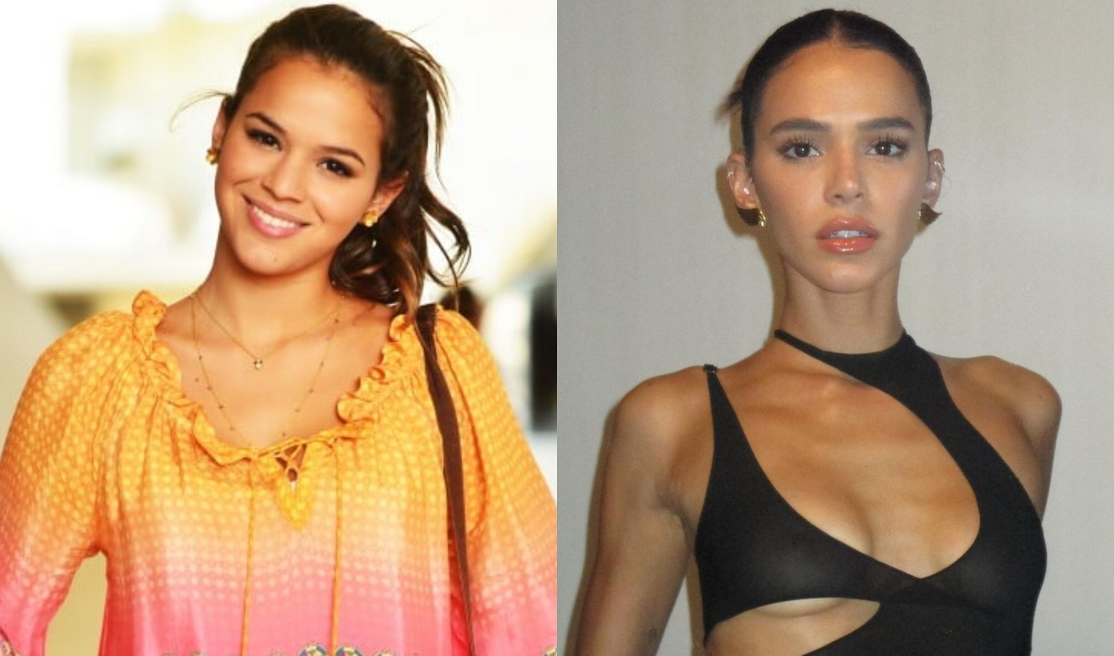 Antes e depois da rinoplastia de Bruna Marquezine — Foto: TV Globo/ Instagram 