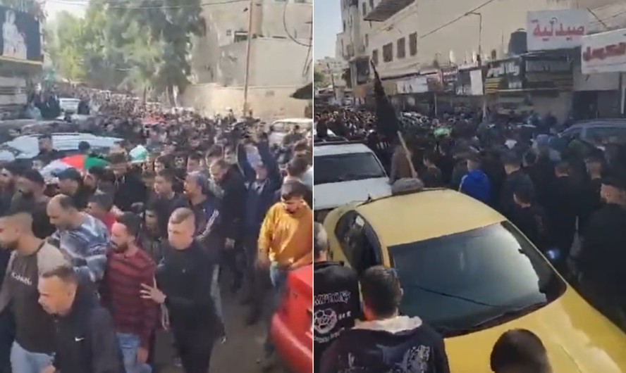 Centenas de pessoas ocuparam as ruas na cidade de Jenin em funeral para cinco dos mortos Palestinos