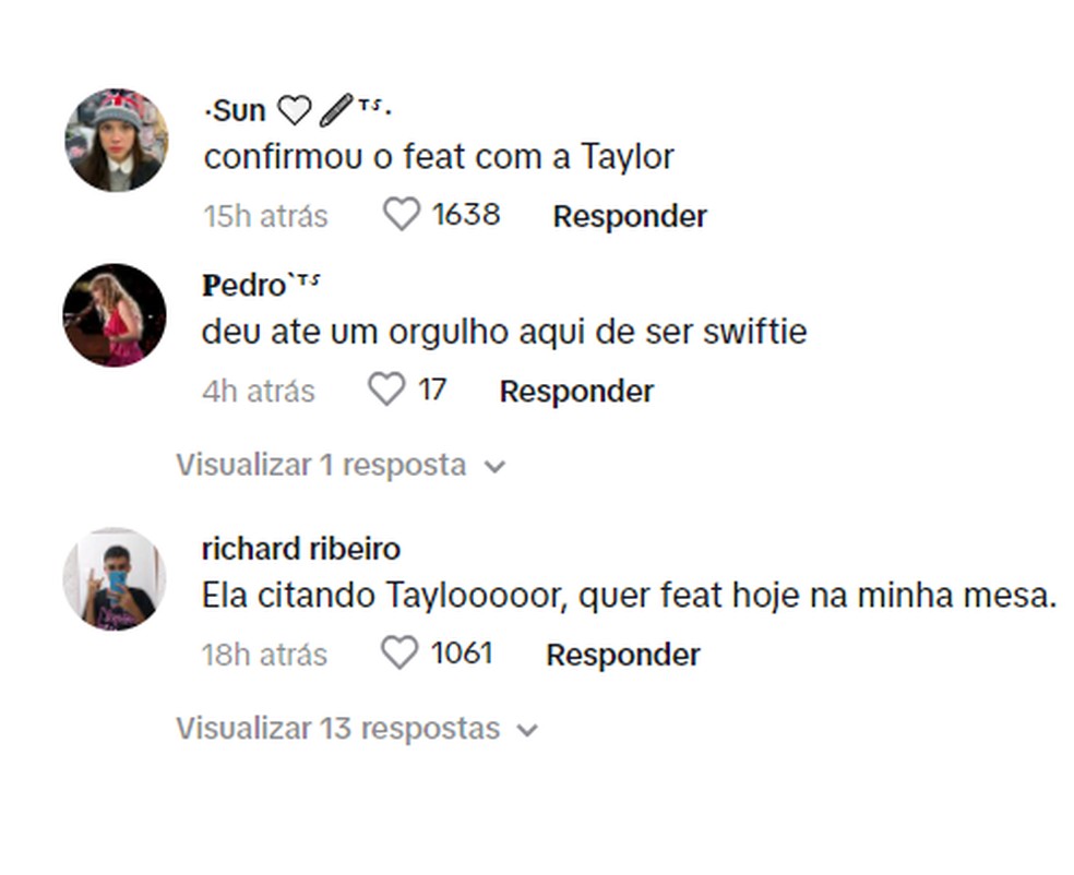 Internautas brasileiros interagem com resposta de Taylor à Lady Gaga — Foto: Redes sociais