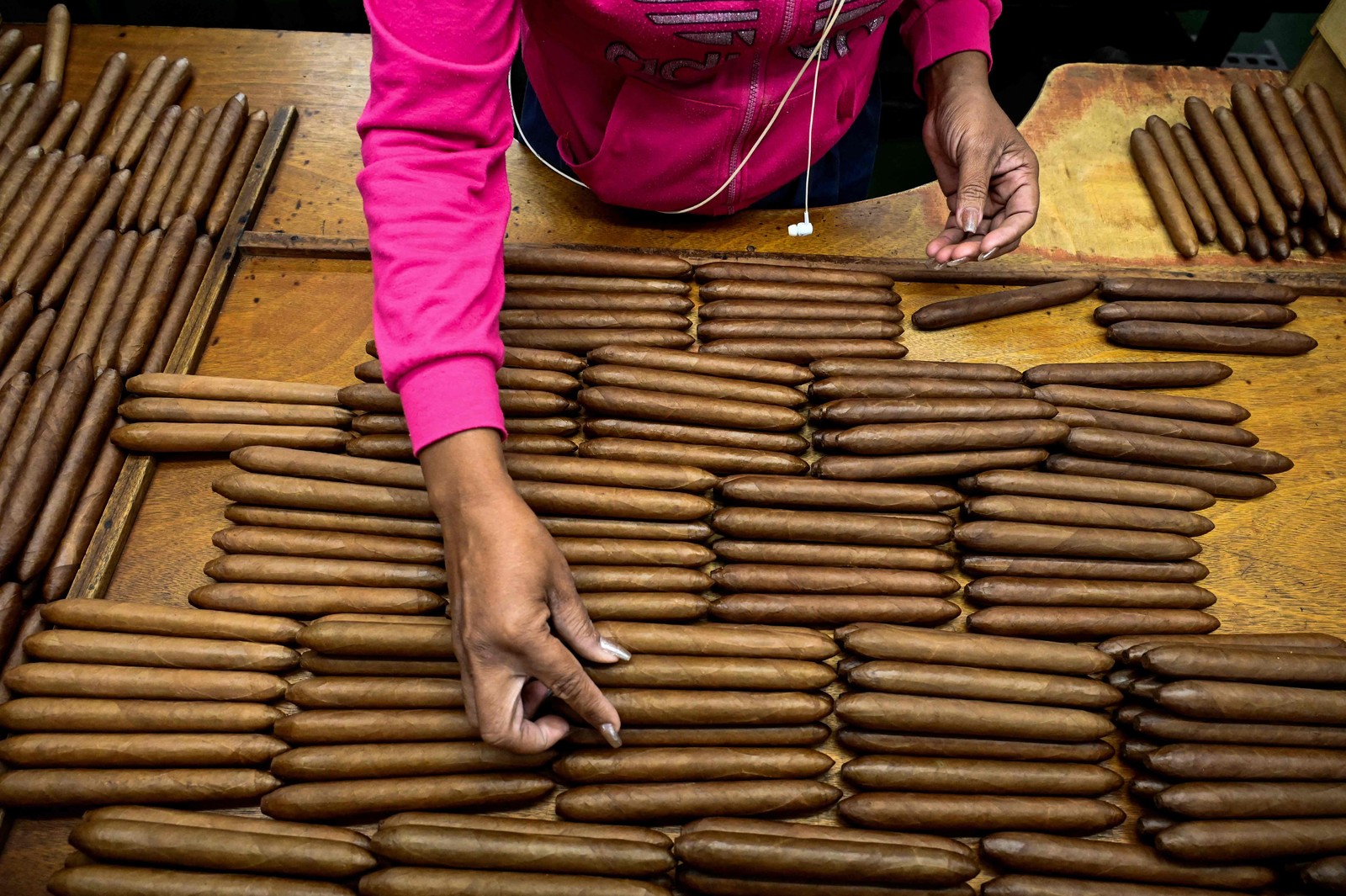 Mulher organiza charutos na fábrica de Partagas, em Havana — Foto: YAMIL LAGE/AFP