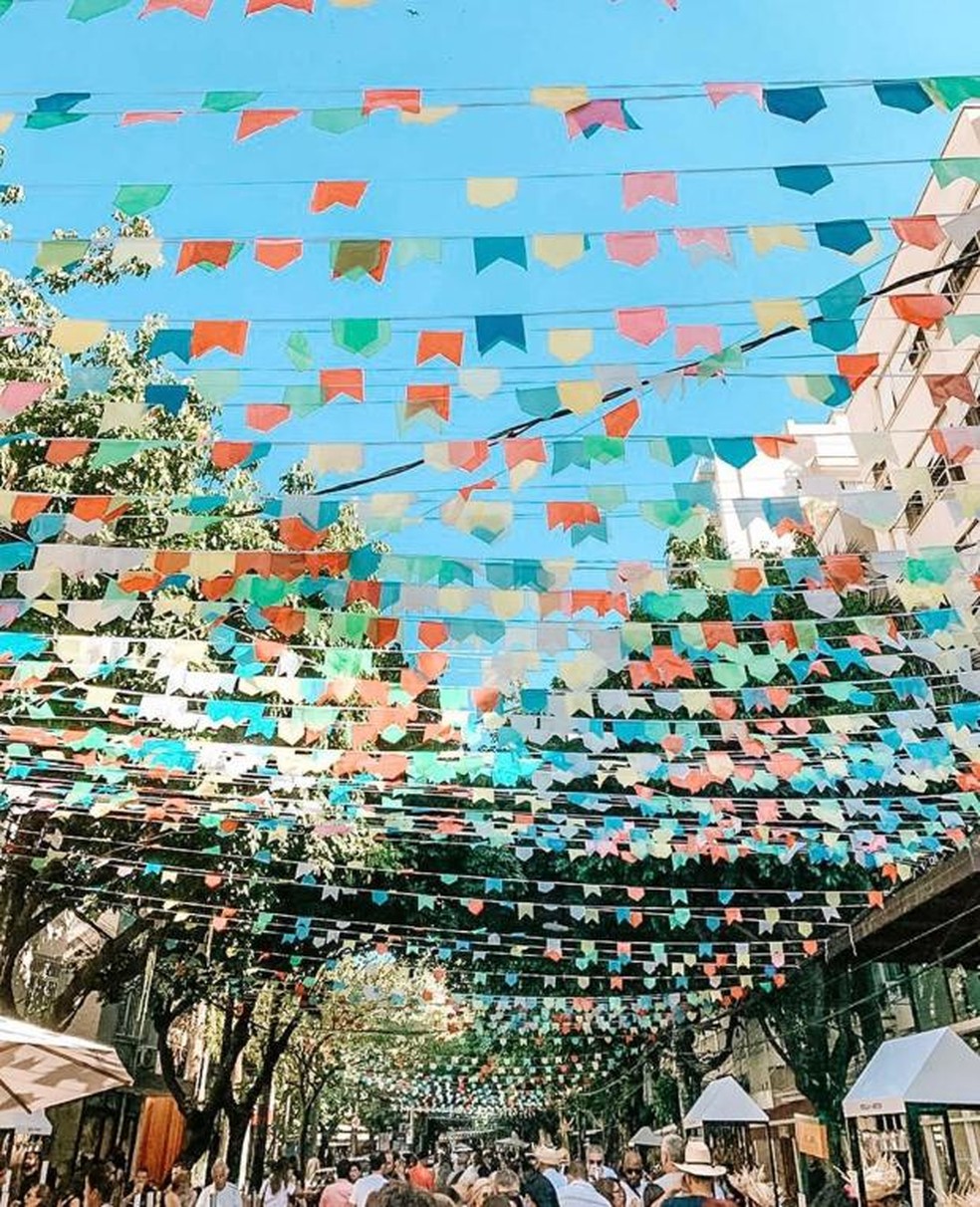 Bandeirinhas decoram a Rua Dias Ferreira — Foto: Divulgação