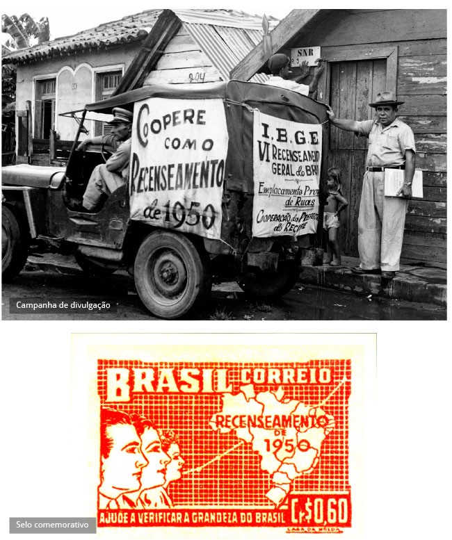 Campanha de divulgação do Censo de 1950, quando seriam realizados cinco levantamentos: demográfico, agrícola, industrial, comercial e de serviços. O país cresceu para 51,9 milhões de brasileiros — Foto: Arquivo IBGE