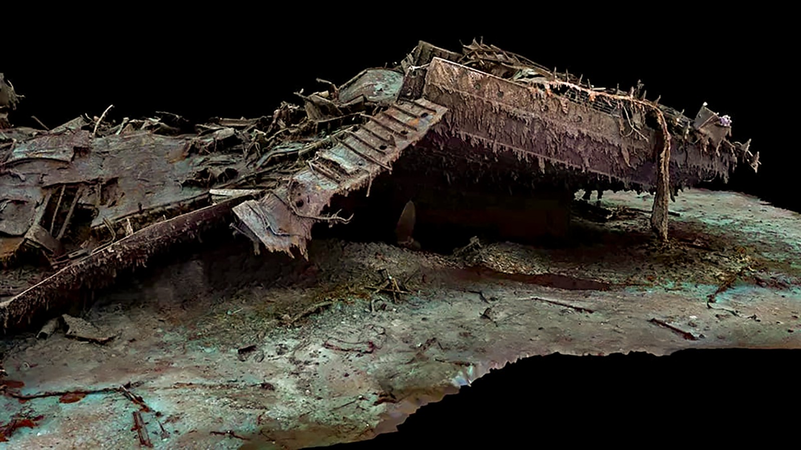 Destroços do Titanic em 3D sem a água do mar em sua volta — Foto: Atlantic Productions / Magellan