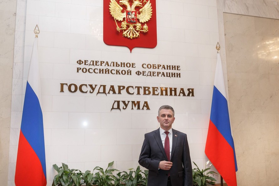 Presidente da república separatista da Transnístria, Vadim Krasnoselsky, durante visita ao Congresso russo
