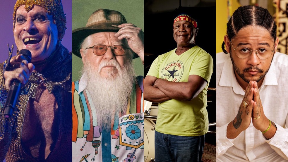 Ney Matogrosso, Hermeto Pascoal, Billy Cobham e Emicida: os quatro artistas se apresentam na 3ª edição do Rio Montreux Jazz festival — Foto: Marcos Hermes/Divulgação, Gabriel Quintão/Divulgação, Divulgação e Wendy Andrade/Divulgação