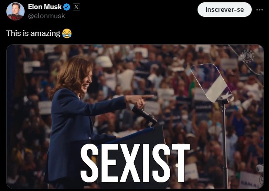 Musk é criticado por compartilhar, em sua própria rede social, deep fake em que Kamala Harris insulta Biden