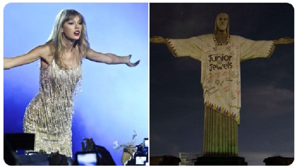 Fãs de Taylor Swift pedem que cantora receba homenagem com projeção no Cristo Redentor — Foto: Reprodução/Twitter